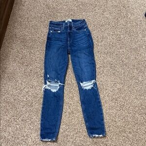 Paige size 24 High-Rise Distressed Skinny Jeans - Dark Blue